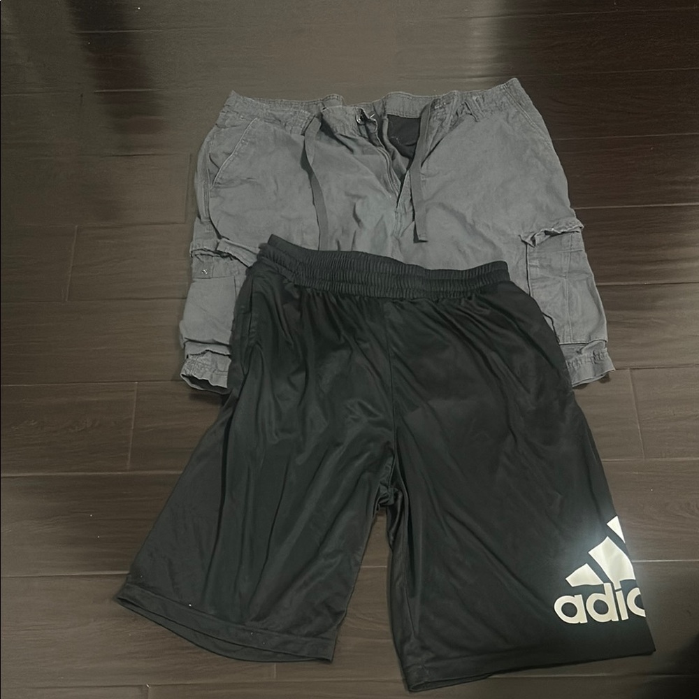 Adidas Black Athletic Shorts + CSG Cargo Grey Shorts - 2 piece bundle
